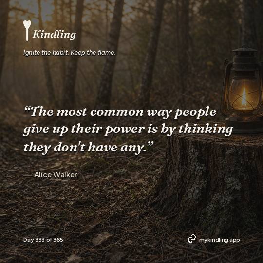 Alice Walker — Kindling. “The most common way people give up their power is by thinking they don't have any.”