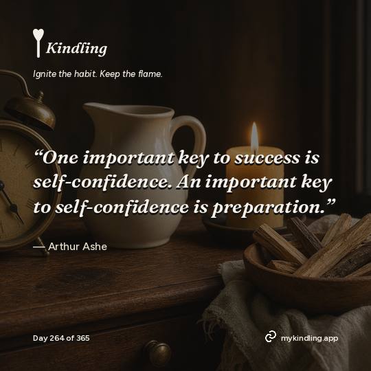 Arthur Ashe — Kindling. “One important key to success is self-confidence. An important key to self-confidence is preparation.”