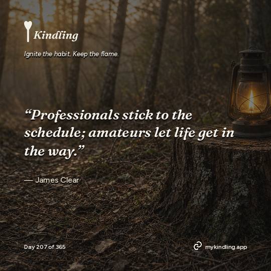 James Clear — Kindling. “Professionals stick to the schedule; amateurs let life get in the way.”