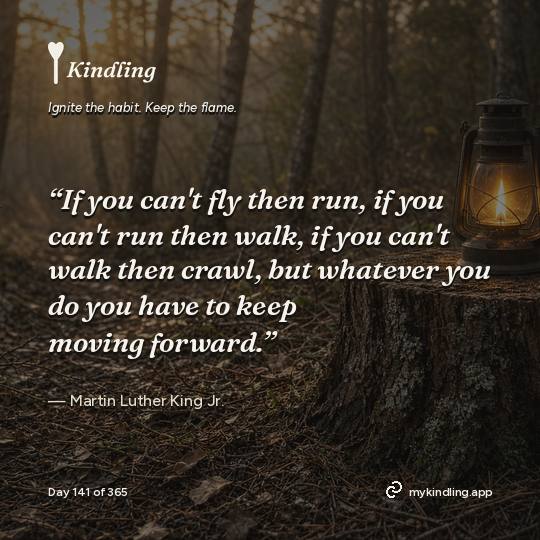 Martin Luther King Jr. — Kindling. “If you can't fly then run, if you can't run then walk, if you can't walk then crawl, but whatever you do you have to keep moving forward.”