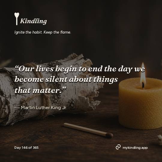 Martin Luther King Jr. — Kindling. “Our lives begin to end the day we become silent about things that matter.”