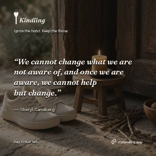 Sheryl Sandberg — Kindling. “We cannot change what we are not aware of, and once we are aware, we cannot help but change.”