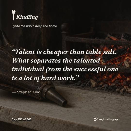 Stephen King — Kindling. “Talent is cheaper than table salt. What separates the talented individual from the successful one is a lot of hard work.”