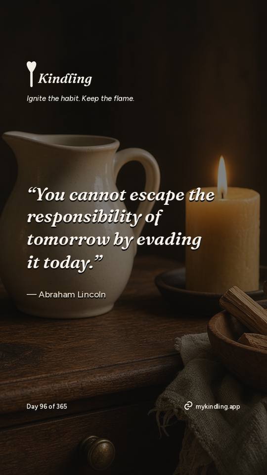 Abraham Lincoln — Kindling. “You cannot escape the responsibility of tomorrow by evading it today.”