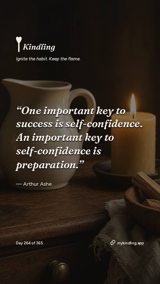 Arthur Ashe — Kindling. “One important key to success is self-confidence. An important key to self-confidence is preparation.”