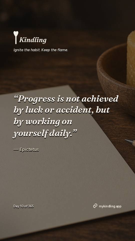 Epictetus — Kindling. “Progress is not achieved by luck or accident, but by working on yourself daily.”