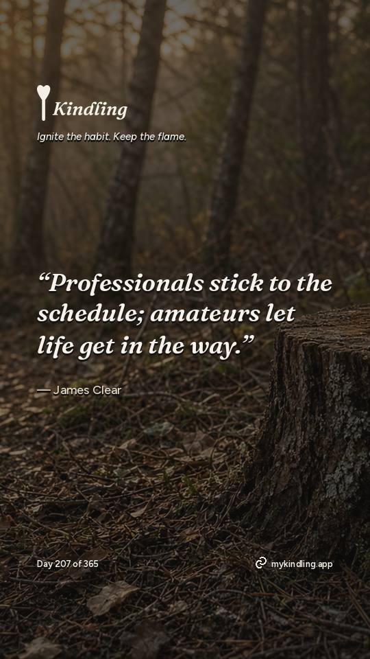 James Clear — Kindling. “Professionals stick to the schedule; amateurs let life get in the way.”