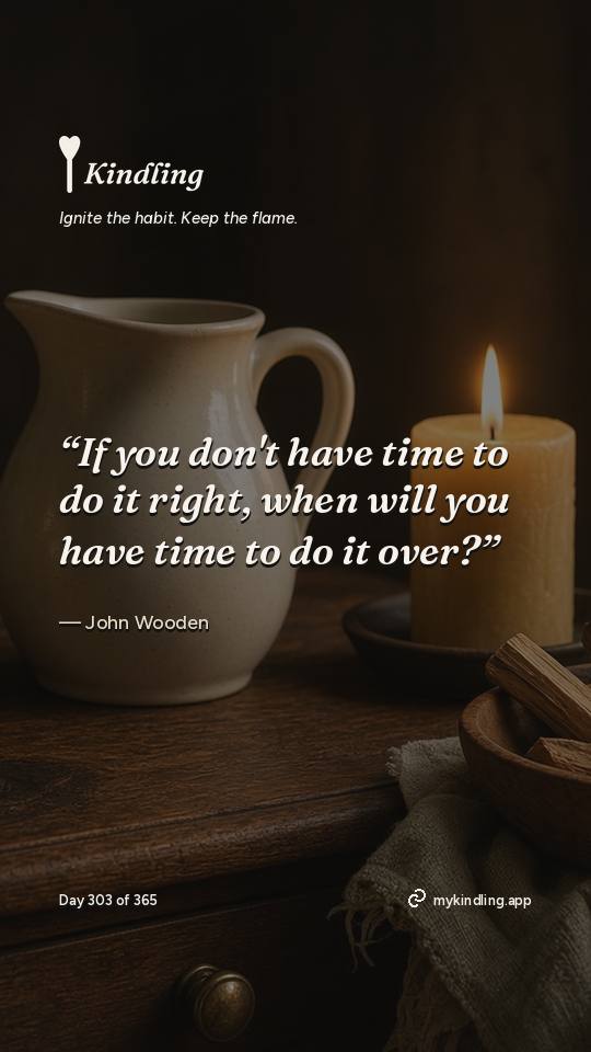 John Wooden — Kindling. “If you don't have time to do it right, when will you have time to do it over?”