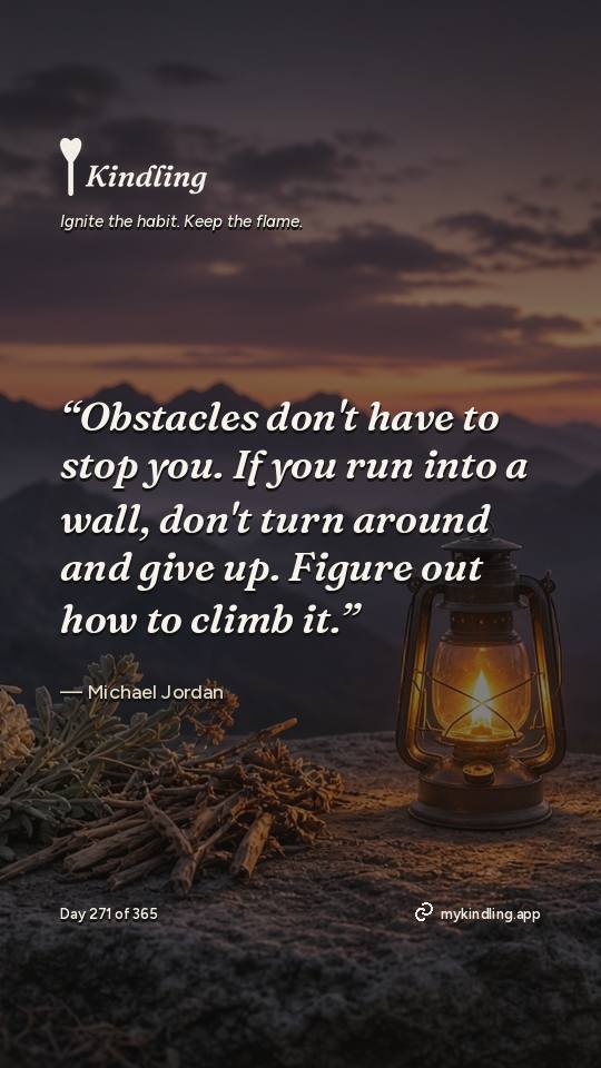 Michael Jordan — Kindling. “Obstacles don't have to stop you. If you run into a wall, don't turn around and give up. Figure out how to climb it.”