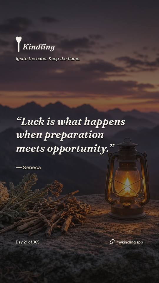 Seneca — Kindling. “Luck is what happens when preparation meets opportunity.”