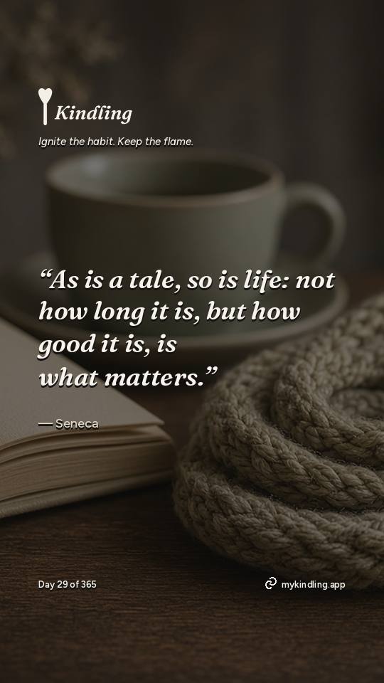 Seneca — Kindling. “As is a tale, so is life: not how long it is, but how good it is, is what matters.”