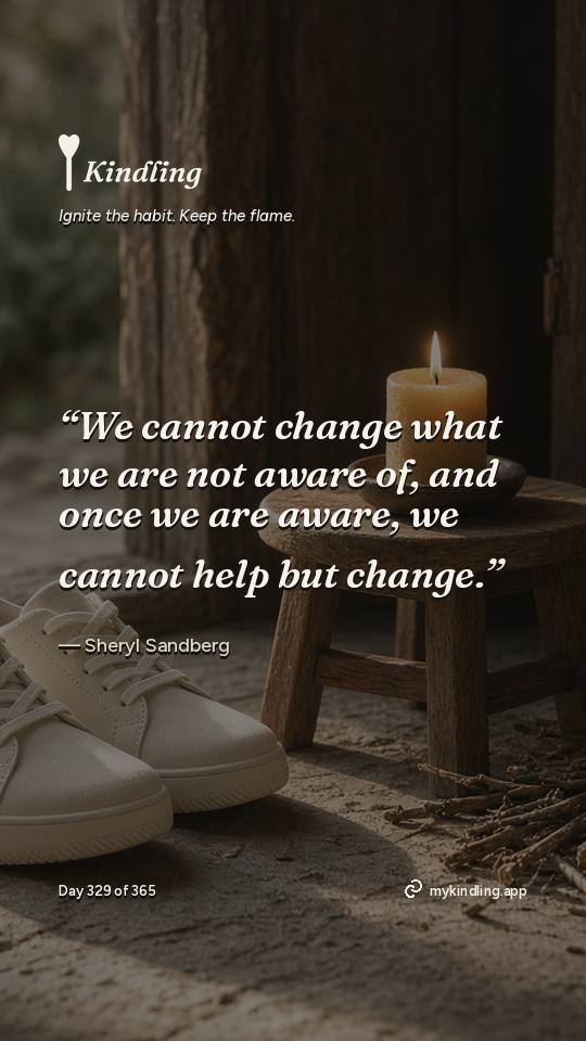 Sheryl Sandberg — Kindling. “We cannot change what we are not aware of, and once we are aware, we cannot help but change.”