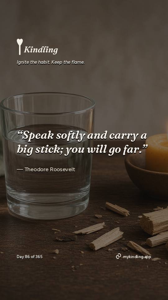 Theodore Roosevelt — Kindling. “Speak softly and carry a big stick; you will go far.”