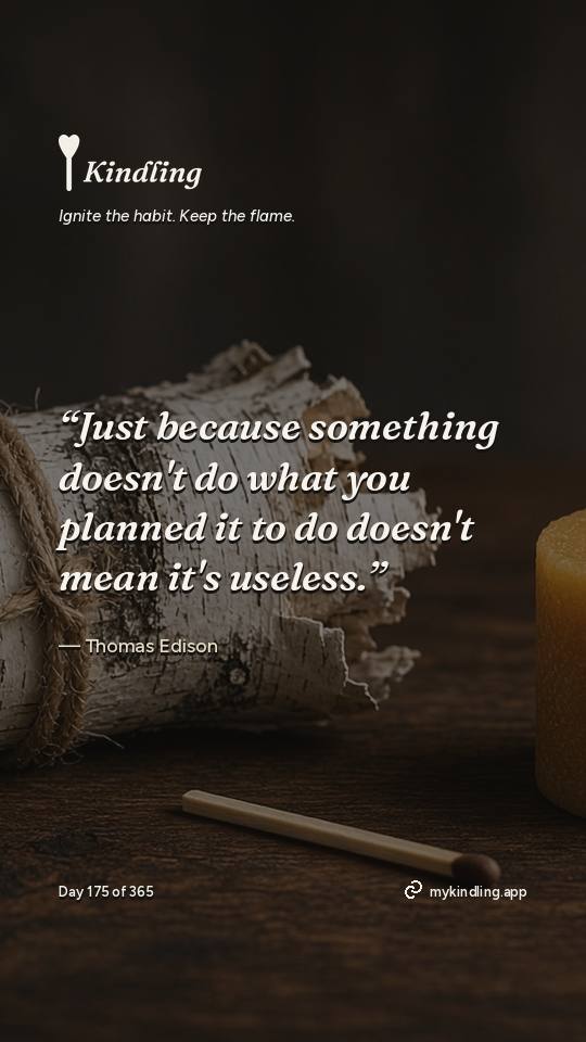 Thomas Edison — Kindling. “Just because something doesn't do what you planned it to do doesn't mean it's useless.”